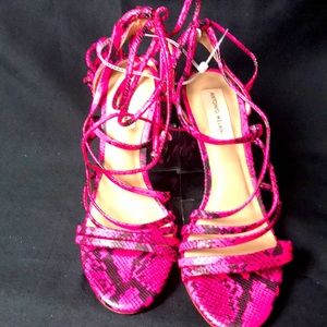 NWT ANTONIO MELANI WO SZ 8.5 PINK SNAKESKIN SANDAL